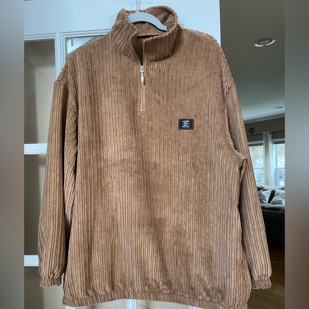 Men’s 1/4 Zip Sweater-XL-Brown-Corduroy Look and Feel-NWOT